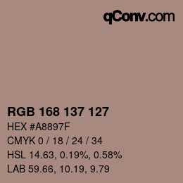 Color code: RGB 168 137 127 | qconv.com