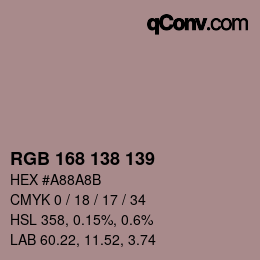 Color code: RGB 168 138 139 | qconv.com