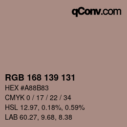 Color code: RGB 168 139 131 | qconv.com