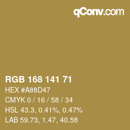 Color code: RGB 168 141 71 | qconv.com