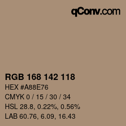Color code: RGB 168 142 118 | qconv.com