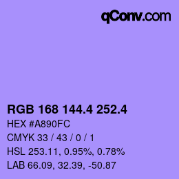 カラーコード: RGB 168 144.4 252.4 | qconv.com