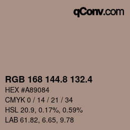 カラーコード: RGB 168 144.8 132.4 | qconv.com