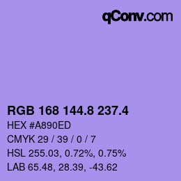 カラーコード: RGB 168 144.8 237.4 | qconv.com