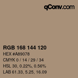 颜色代码: RGB 168 144 120 | qconv.com
