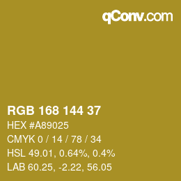 Color code: RGB 168 144 37 | qconv.com