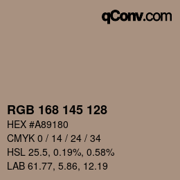 颜色代码: RGB 168 145 128 | qconv.com