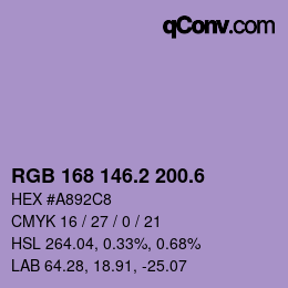 カラーコード: RGB 168 146.2 200.6 | qconv.com