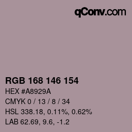 颜色代码: RGB 168 146 154 | qconv.com