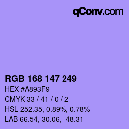 Color code: RGB 168 147 249 | qconv.com