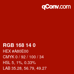 颜色代码: RGB 168 14 0 | qconv.com
