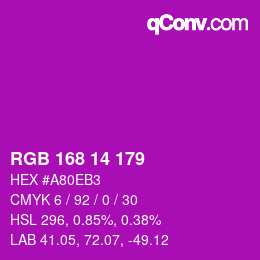 Color code: RGB 168 14 179 | qconv.com