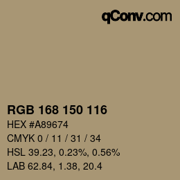 カラーコード: RGB 168 150 116 | qconv.com