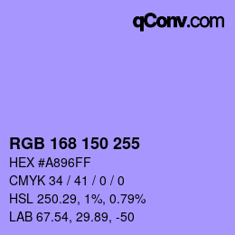Color code: RGB 168 150 255 | qconv.com