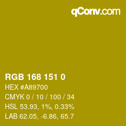 Color code: RGB 168 151 0 | qconv.com