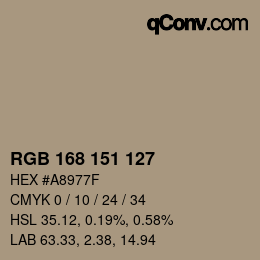 Color code: RGB 168 151 127 | qconv.com