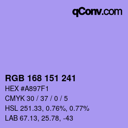 Color code: RGB 168 151 241 | qconv.com
