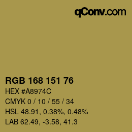 Color code: RGB 168 151 76 | qconv.com