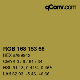 Color code: RGB 168 153 66 | qconv.com