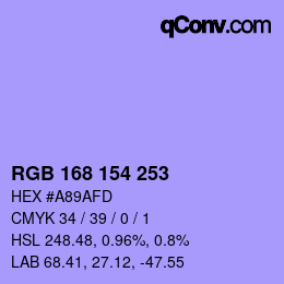 颜色代码: RGB 168 154 253 | qconv.com