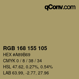 Color code: RGB 168 155 105 | qconv.com
