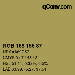 颜色代码: RGB 168 156 87 | qconv.com