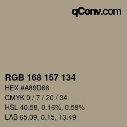 Color code: RGB 168 157 134 | qconv.com