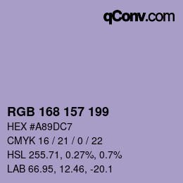 Color code: RGB 168 157 199 | qconv.com