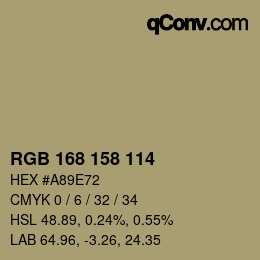 Color code: RGB 168 158 114 | qconv.com