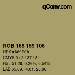 Color code: RGB 168 159 106 | qconv.com