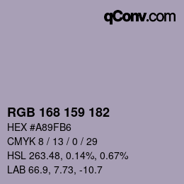 颜色代码: RGB 168 159 182 | qconv.com