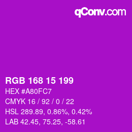 Color code: RGB 168 15 199 | qconv.com