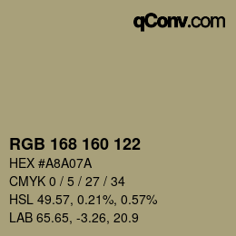 カラーコード: RGB 168 160 122 | qconv.com