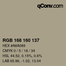 颜色代码: RGB 168 160 137 | qconv.com