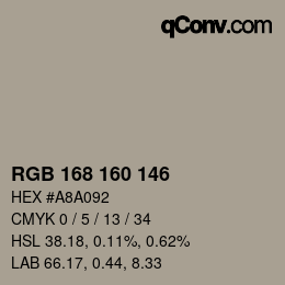 Color code: RGB 168 160 146 | qconv.com