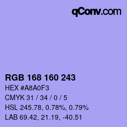 Farbcode: RGB 168 160 243 | qconv.com
