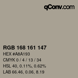 Color code: RGB 168 161 147 | qconv.com