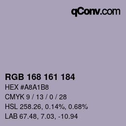 颜色代码: RGB 168 161 184 | qconv.com