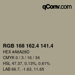カラーコード: RGB 168 162.4 141.4 | qconv.com