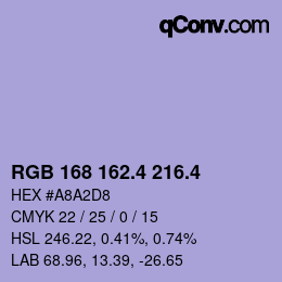 カラーコード: RGB 168 162.4 216.4 | qconv.com