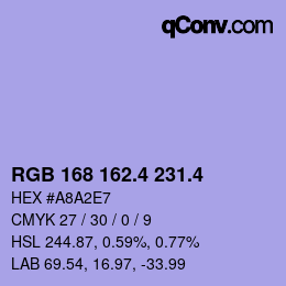 カラーコード: RGB 168 162.4 231.4 | qconv.com