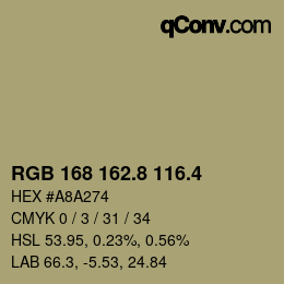 カラーコード: RGB 168 162.8 116.4 | qconv.com