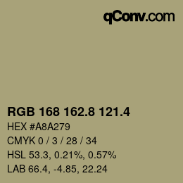 カラーコード: RGB 168 162.8 121.4 | qconv.com