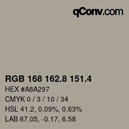 カラーコード: RGB 168 162.8 151.4 | qconv.com