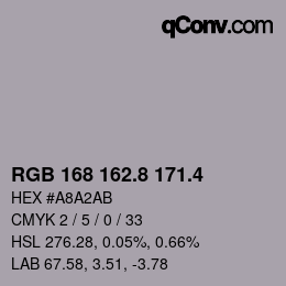 カラーコード: RGB 168 162.8 171.4 | qconv.com