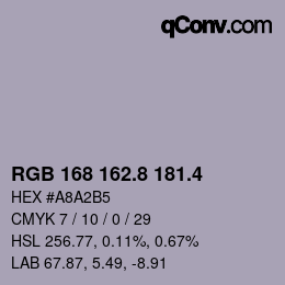 カラーコード: RGB 168 162.8 181.4 | qconv.com
