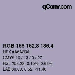 カラーコード: RGB 168 162.8 186.4 | qconv.com