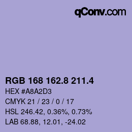 カラーコード: RGB 168 162.8 211.4 | qconv.com