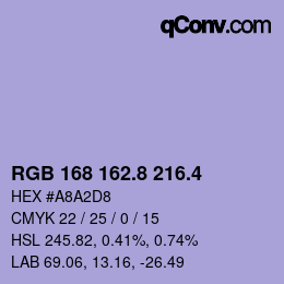 カラーコード: RGB 168 162.8 216.4 | qconv.com