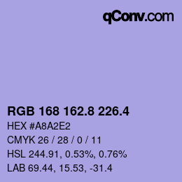 カラーコード: RGB 168 162.8 226.4 | qconv.com